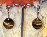 12mm  Tigers Eye Bead Earrings with 925 Sterling Silver Hook