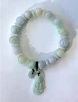 Elasticated bracelet with 8mm jade beads and 25mm Guan Yin