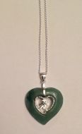 Jade and silver Heart pendant with Chinese character