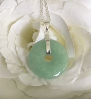 Jade Donut Pendant with Silver Chain