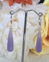 Lavender Jade Long Teardrop Earrings with Silver