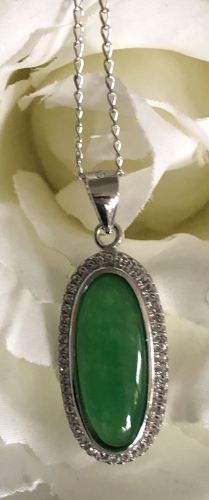 Long Oval Shape Enhanced Imperial Jade Pendant