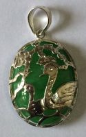 Pair of Birds, jade pendant with silver & Silver Chain