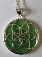 Seed of Life pendant, with jade and silver & Silver Chain