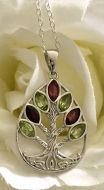 Silver Tree of Life Pendant with Peridot
